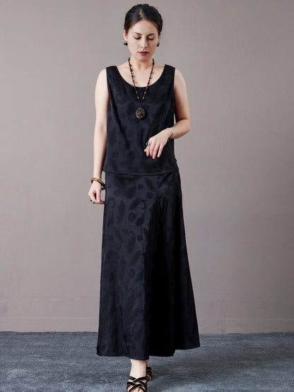 Sleeveless Black Jacquard Maxi Dress