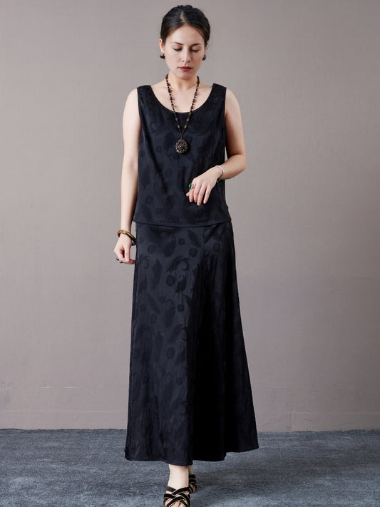 Sleeveless Black Jacquard Maxi Dress