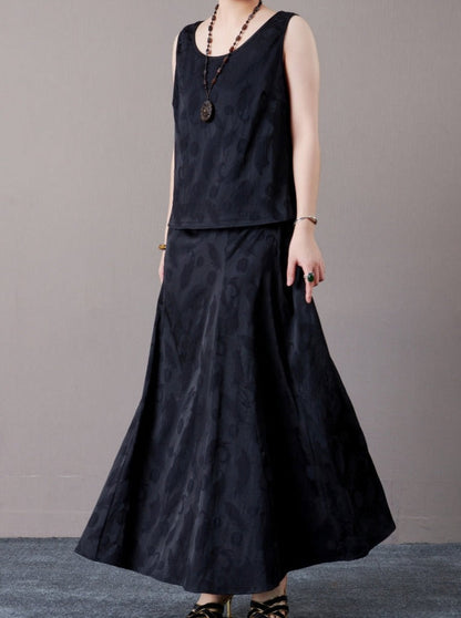 Sleeveless Black Jacquard Maxi Dress