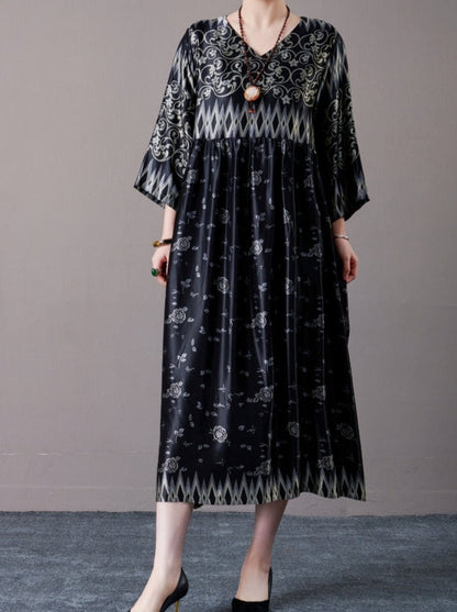 Bohemian Black and Silver Patterned Maxi Dress