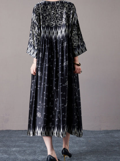 Bohemian Black and Silver Patterned Maxi Dress
