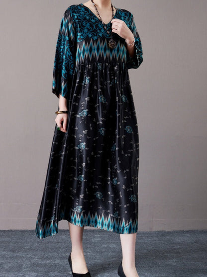 Bohemian Black and Silver Patterned Maxi Dress