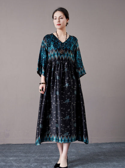 Bohemian Black and Silver Patterned Maxi Dress
