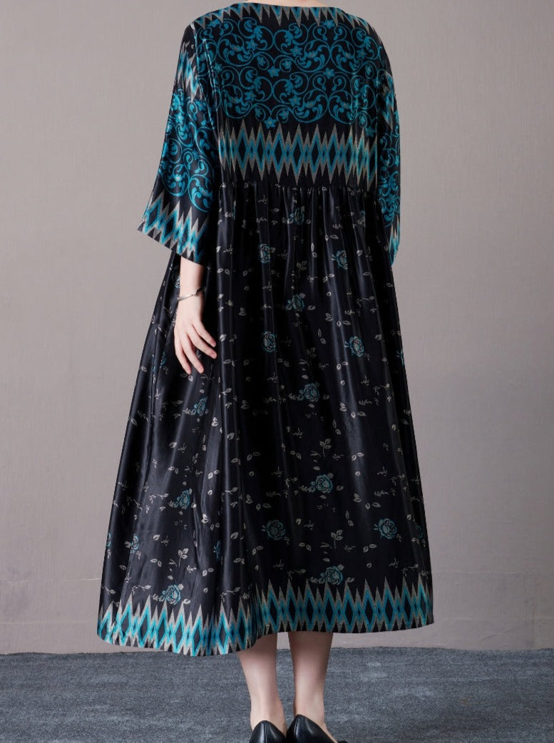 Bohemian Black and Silver Patterned Maxi Dress