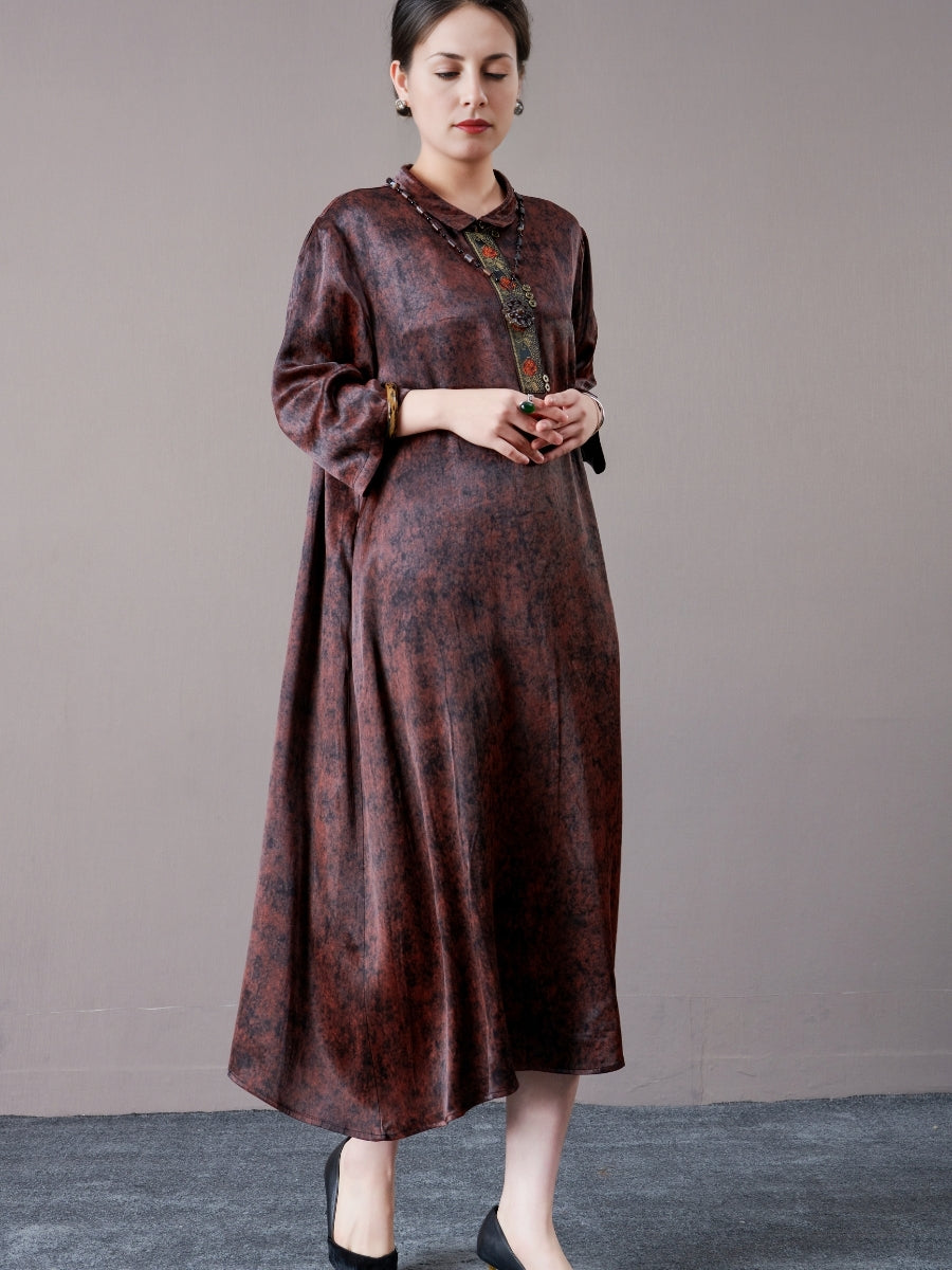 Vintage Brown A-Line Dress with Floral Embellishment