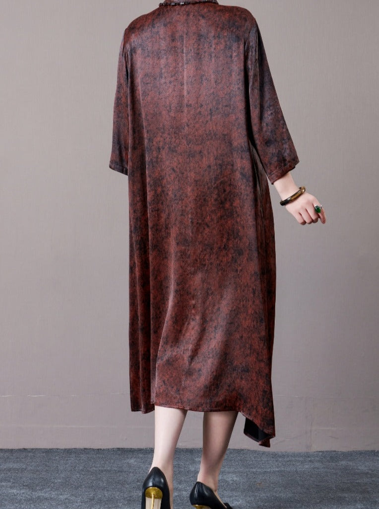 Vintage Brown A-Line Dress with Floral Embellishment