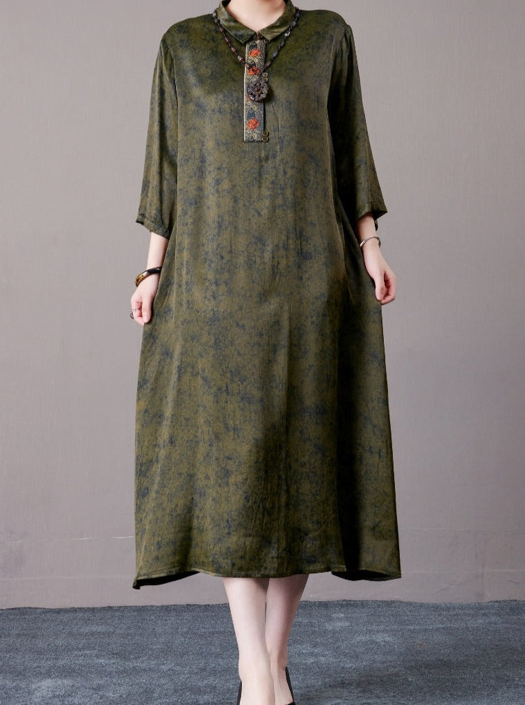 Vintage Brown A-Line Dress with Floral Embellishment