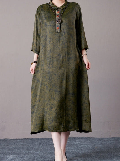 Vintage Brown A-Line Dress with Floral Embellishment