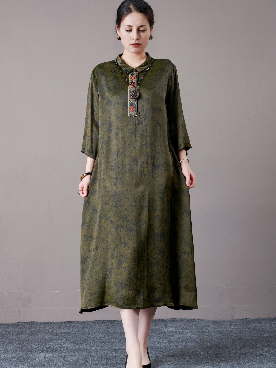 Vintage Brown A-Line Dress with Floral Embellishment