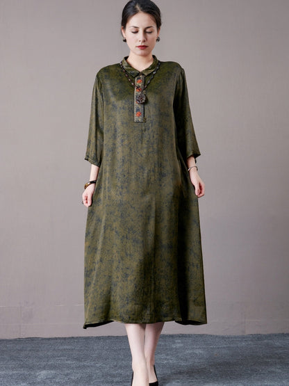 Vintage Brown A-Line Dress with Floral Embellishment