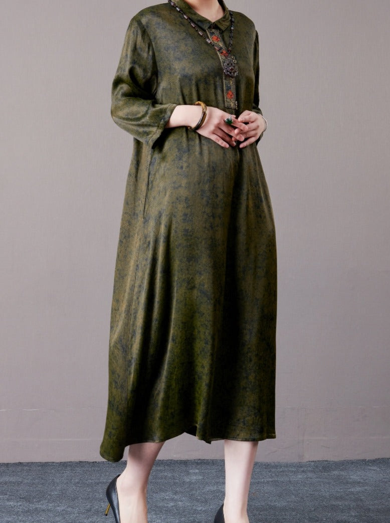 Vintage Brown A-Line Dress with Floral Embellishment