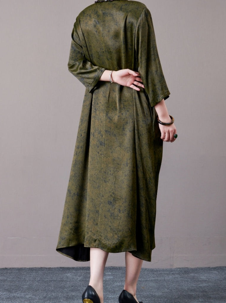 Vintage Brown A-Line Dress with Floral Embellishment