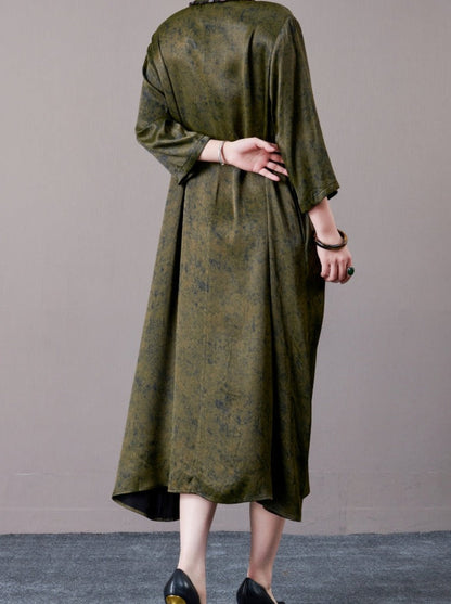 Vintage Brown A-Line Dress with Floral Embellishment