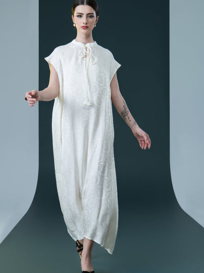 Elegant Black Cap-Sleeve Maxi Dress with Tie Neck