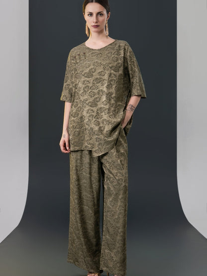 Olive Green Floral Two-Piece Set