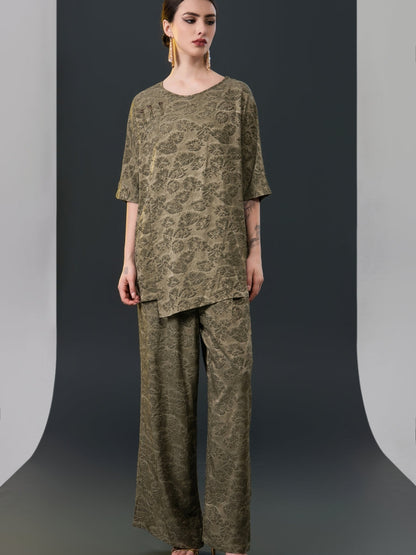 Olive Green Floral Two-Piece Set