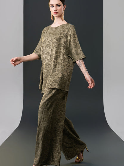 Olive Green Floral Two-Piece Set