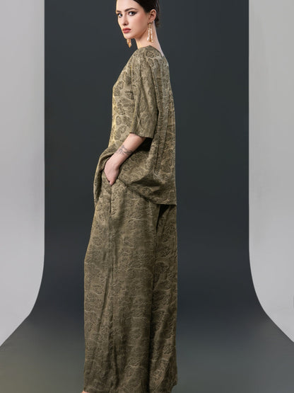 Olive Green Floral Two-Piece Set