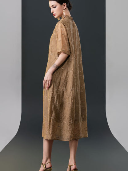 Golden Embroidered Midi Dress