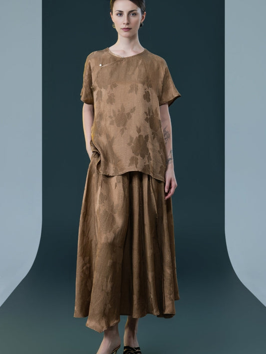 Bronze Floral Two-Piece Ensemble