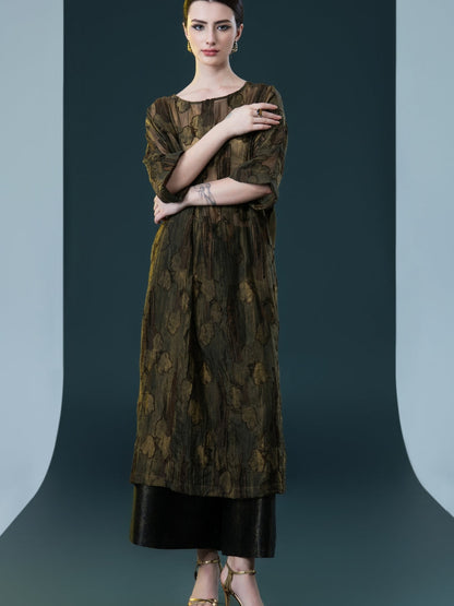 Olive and Black Layered Floral Dress