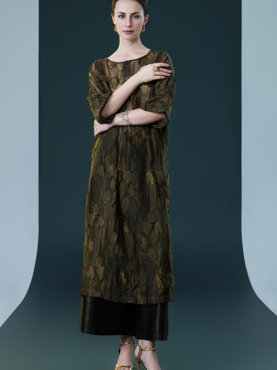 Olive and Black Layered Floral Dress