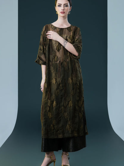 Olive and Black Layered Floral Dress