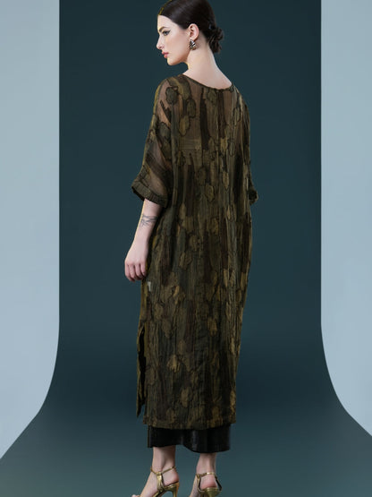 Olive and Black Layered Floral Dress