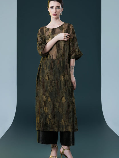 Olive and Black Layered Floral Dress