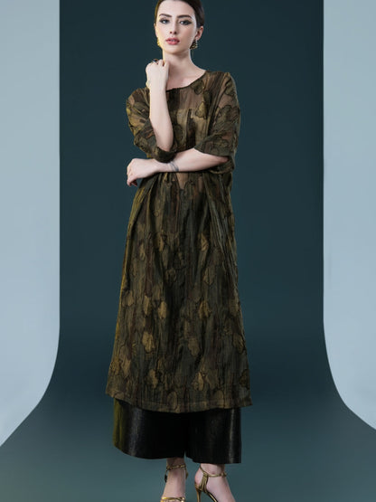 Olive and Black Layered Floral Dress