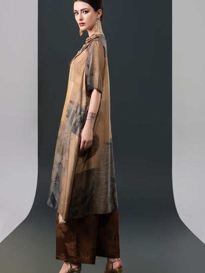 Layered Earth Tones Two-Piece Set with Floral Accent