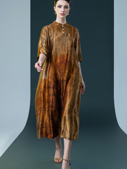 Geometric Print High-Neck Midi Dress