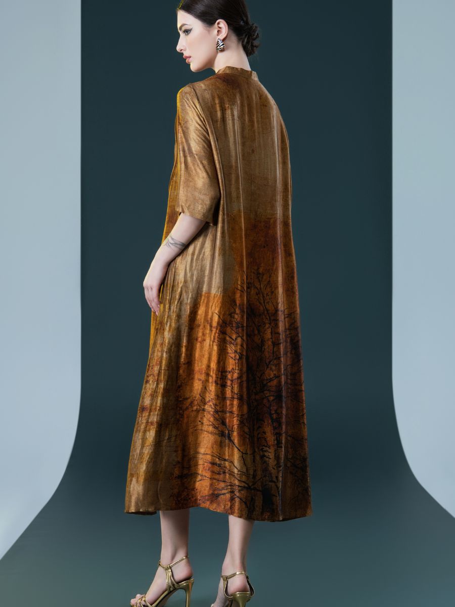 Geometric Print High-Neck Midi Dress