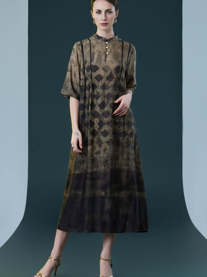 Geometric Print High-Neck Midi Dress