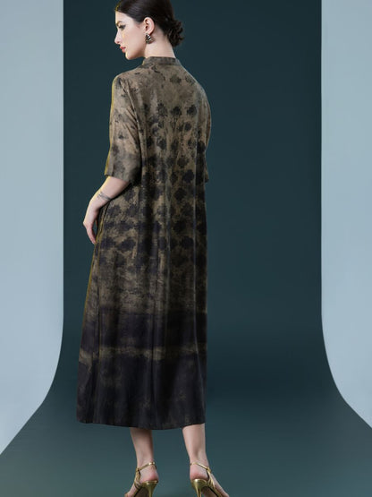 Geometric Print High-Neck Midi Dress