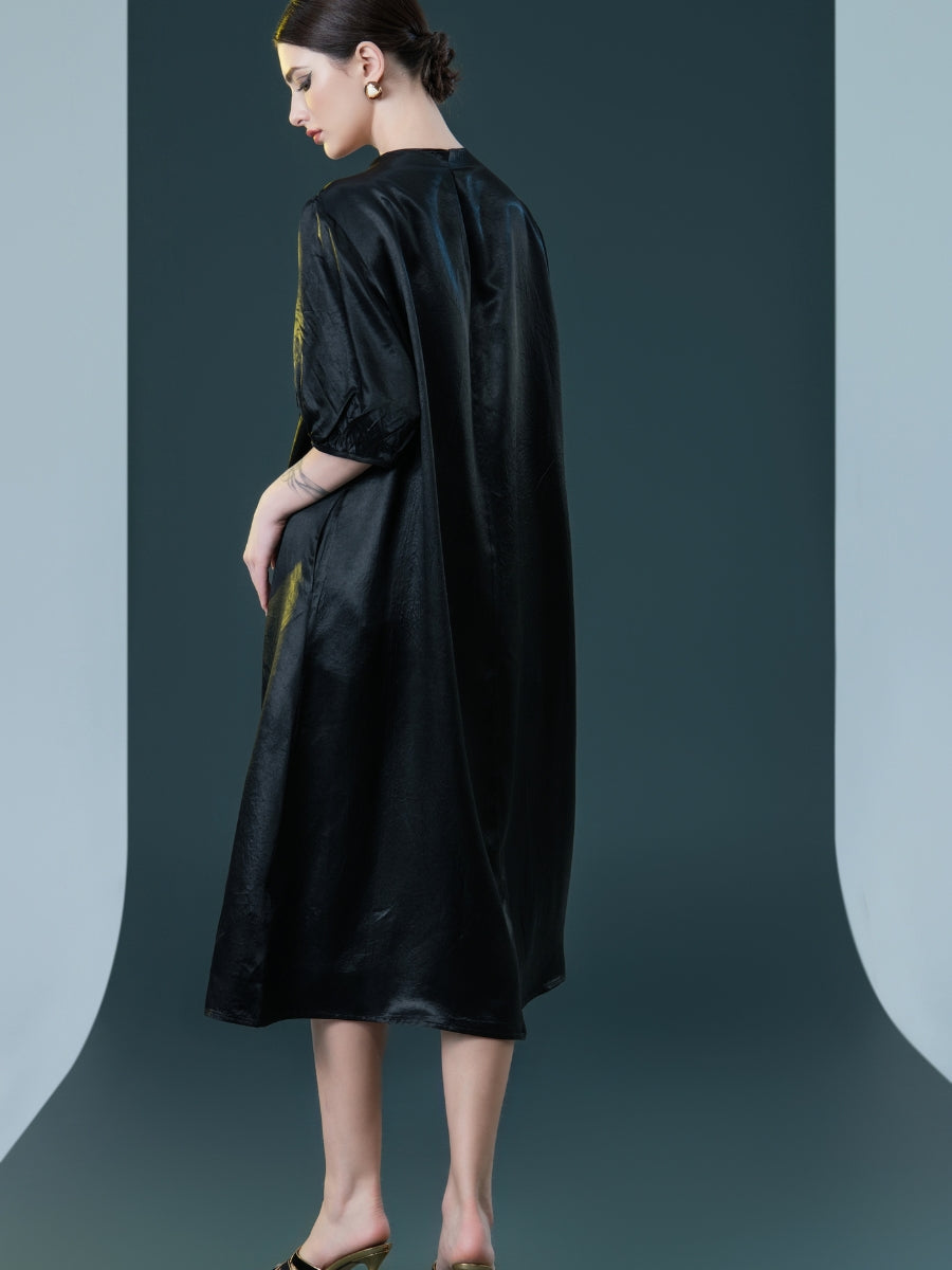 Emerald Green Satin Tunic with White Wide-Leg Pants