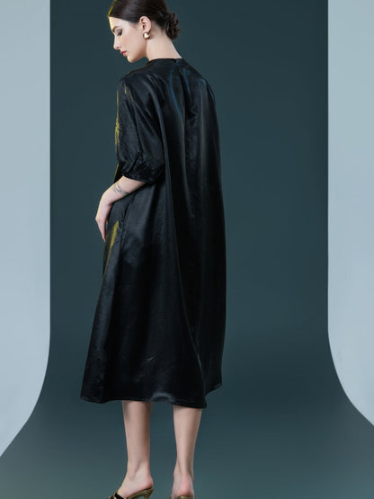 Emerald Green Satin Tunic with White Wide-Leg Pants