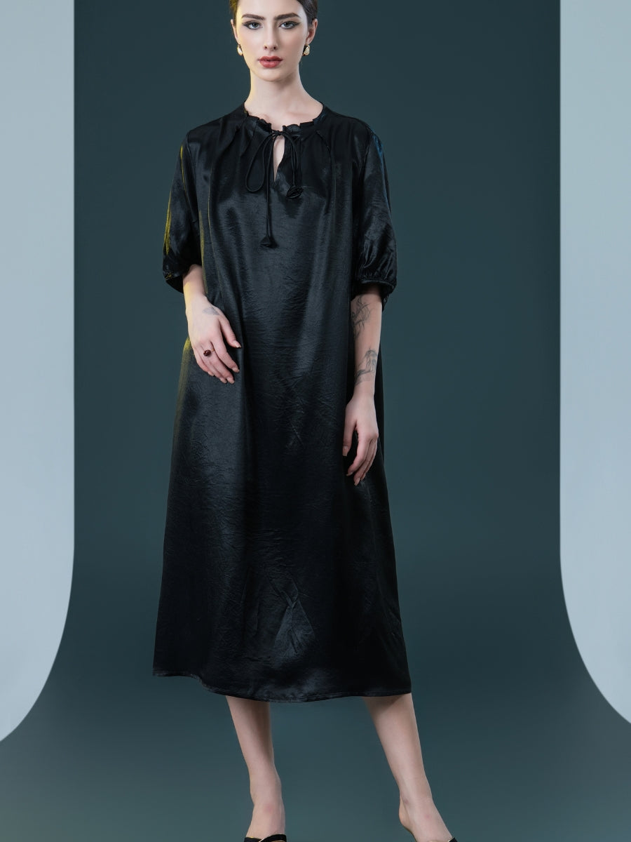 Emerald Green Satin Tunic with White Wide-Leg Pants