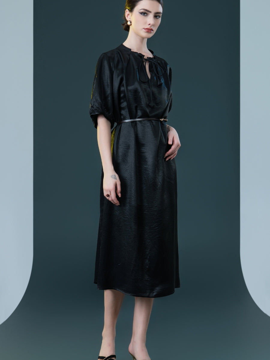 Emerald Green Satin Tunic with White Wide-Leg Pants