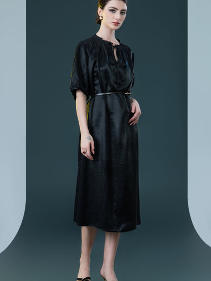 Emerald Green Satin Tunic with White Wide-Leg Pants