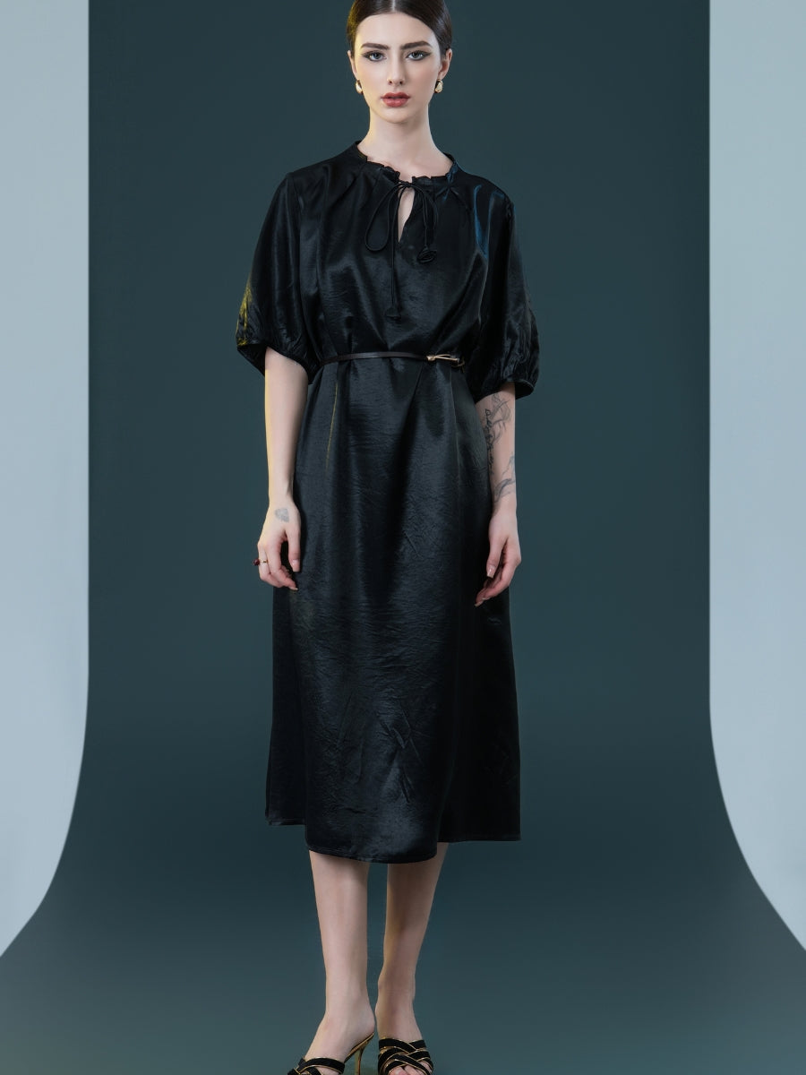 Emerald Green Satin Tunic with White Wide-Leg Pants