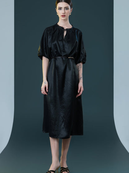 Emerald Green Satin Tunic with White Wide-Leg Pants