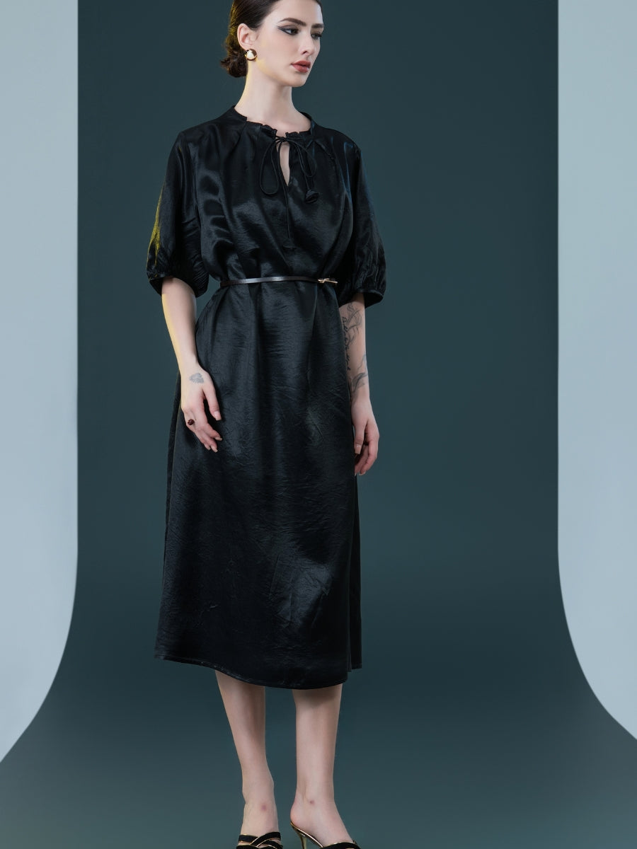 Emerald Green Satin Tunic with White Wide-Leg Pants