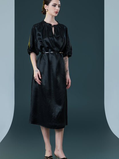 Emerald Green Satin Tunic with White Wide-Leg Pants