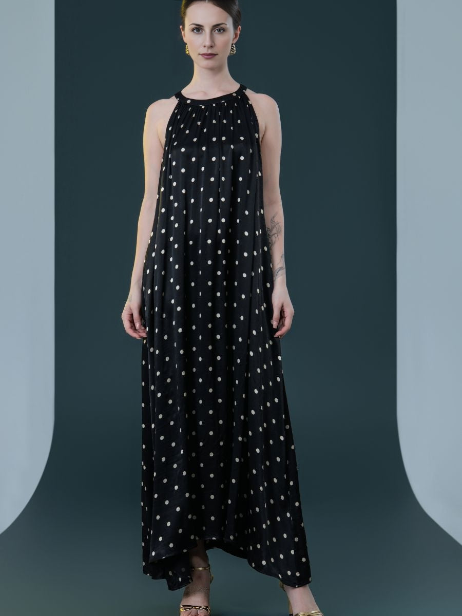 Black Polka Dot Halter Maxi Dress
