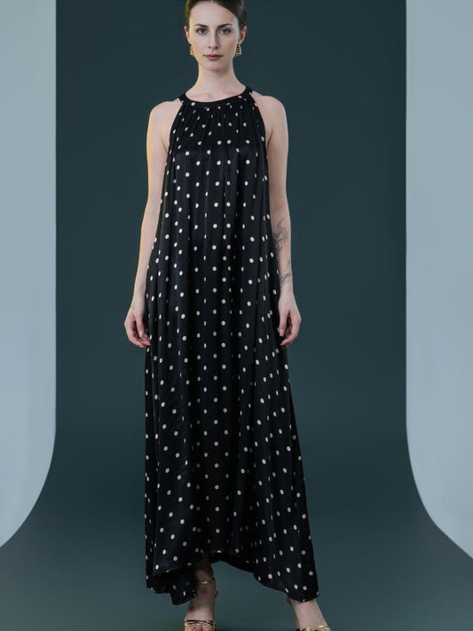 Black Polka Dot Halter Maxi Dress