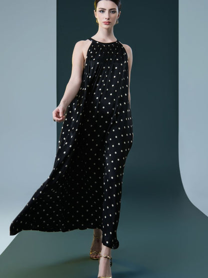 Black Polka Dot Halter Maxi Dress