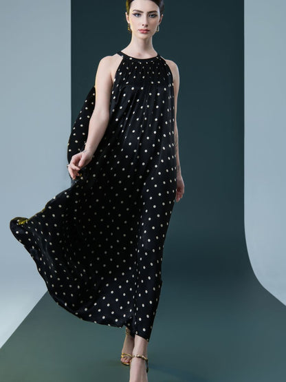 Black Polka Dot Halter Maxi Dress