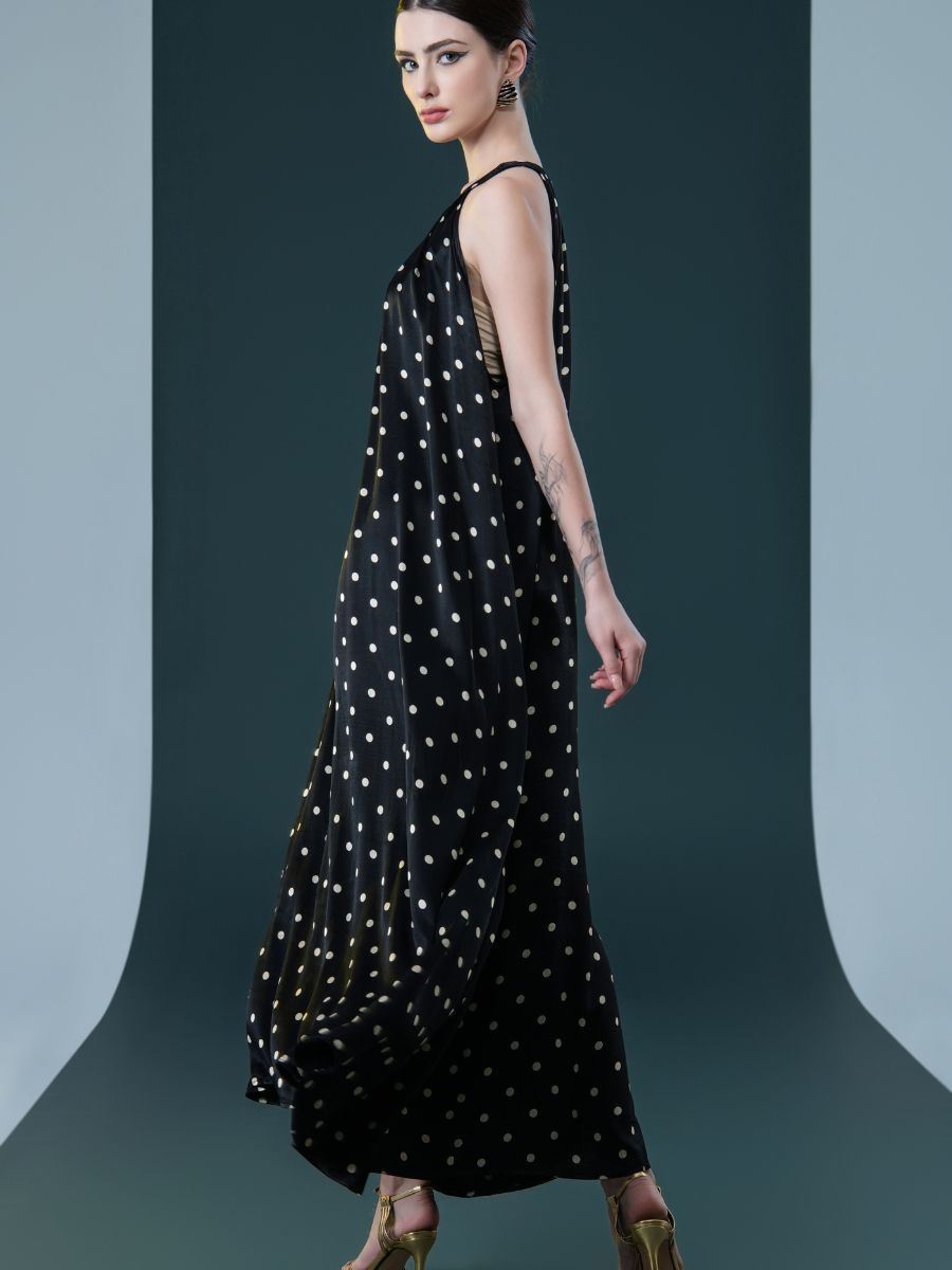 Black Polka Dot Halter Maxi Dress