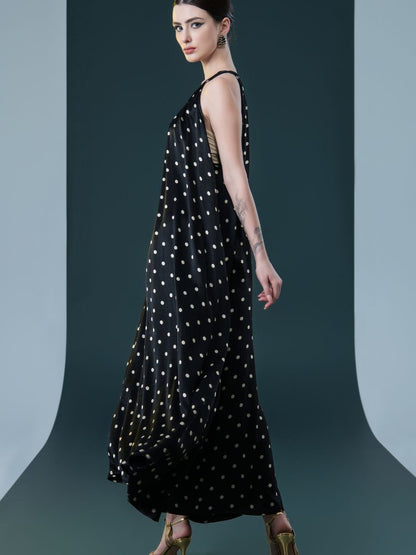 Black Polka Dot Halter Maxi Dress